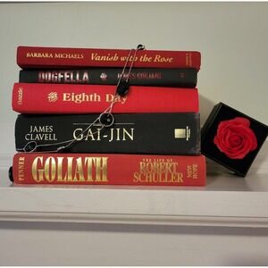 5 Red Black Decorative Books Set Home Staging Prop Display Staging Gold Letters